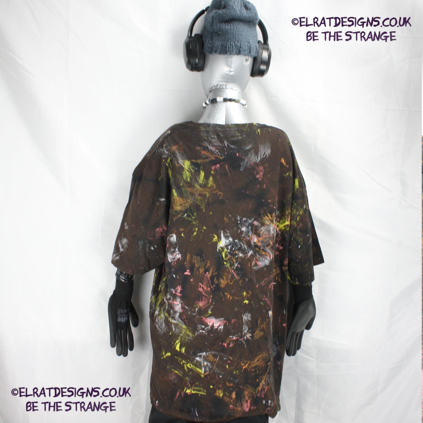 Messy Artist shirt from ElRat Designs - MA Bl RTD 2XL1 - One of a kind eco friendly art shirt. Made using waste ink. Black Shirt with Blue, Yellow and Fluorescent Orange, I think a bit of silver, likely some other colours. Please check the photos This is your shirt - elratdesigns.co.uk