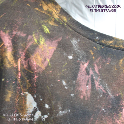 Messy Artist shirt from ElRat Designs - MA Bl RTD 2XL1 - One of a kind eco friendly art shirt. Made using waste ink. Black Shirt with Blue, Yellow and Fluorescent Orange, I think a bit of silver, likely some other colours. Please check the photos This is your shirt - elratdesigns.co.uk