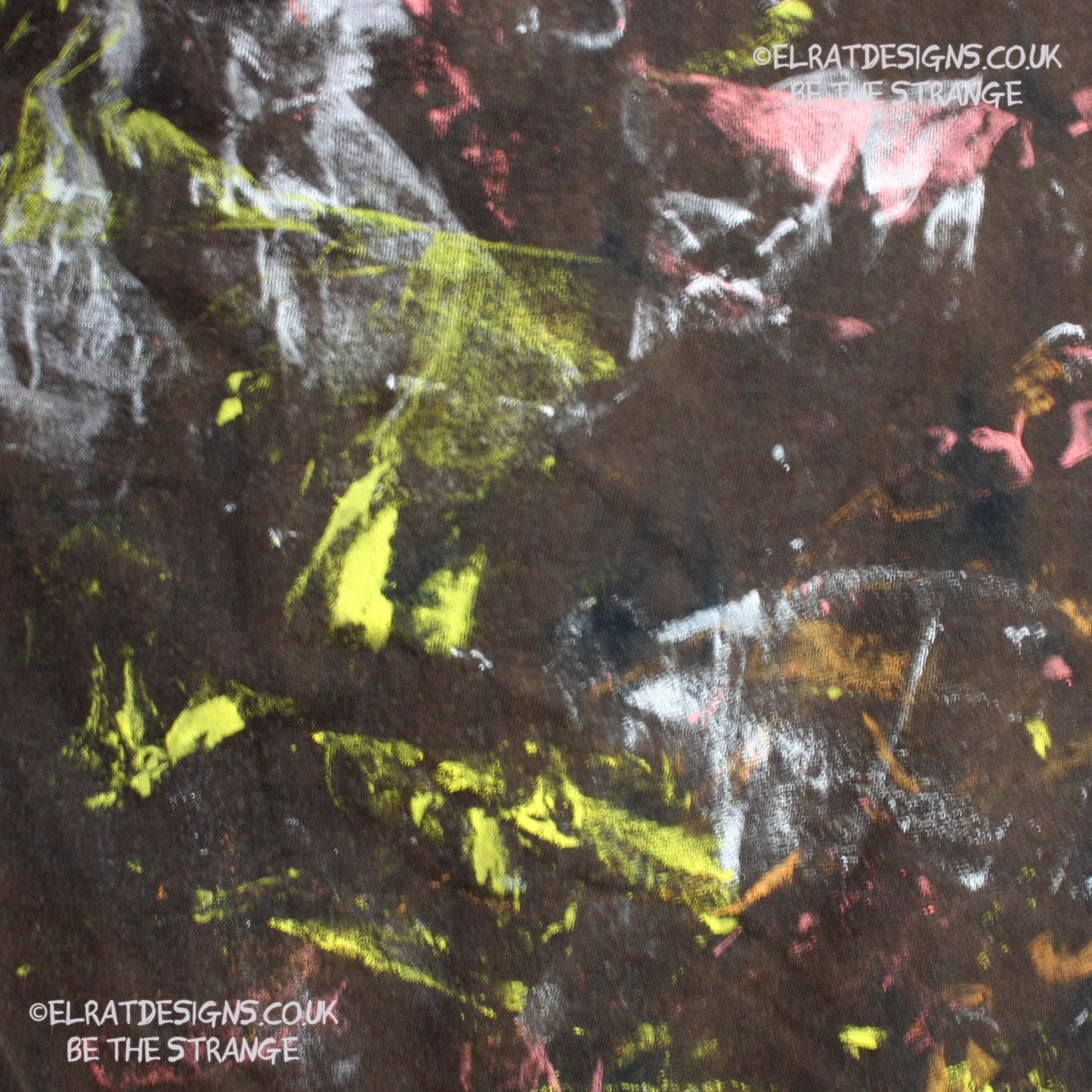 Messy Artist shirt from ElRat Designs - MA Bl RTD 2XL1 - One of a kind eco friendly art shirt. Made using waste ink. Black Shirt with Blue, Yellow and Fluorescent Orange, I think a bit of silver, likely some other colours. Please check the photos This is your shirt - elratdesigns.co.uk