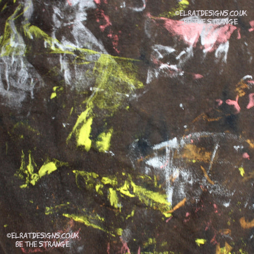 Messy Artist shirt from ElRat Designs - MA Bl RTD 2XL1 - One of a kind eco friendly art shirt. Made using waste ink. Black Shirt with Blue, Yellow and Fluorescent Orange, I think a bit of silver, likely some other colours. Please check the photos This is your shirt - elratdesigns.co.uk