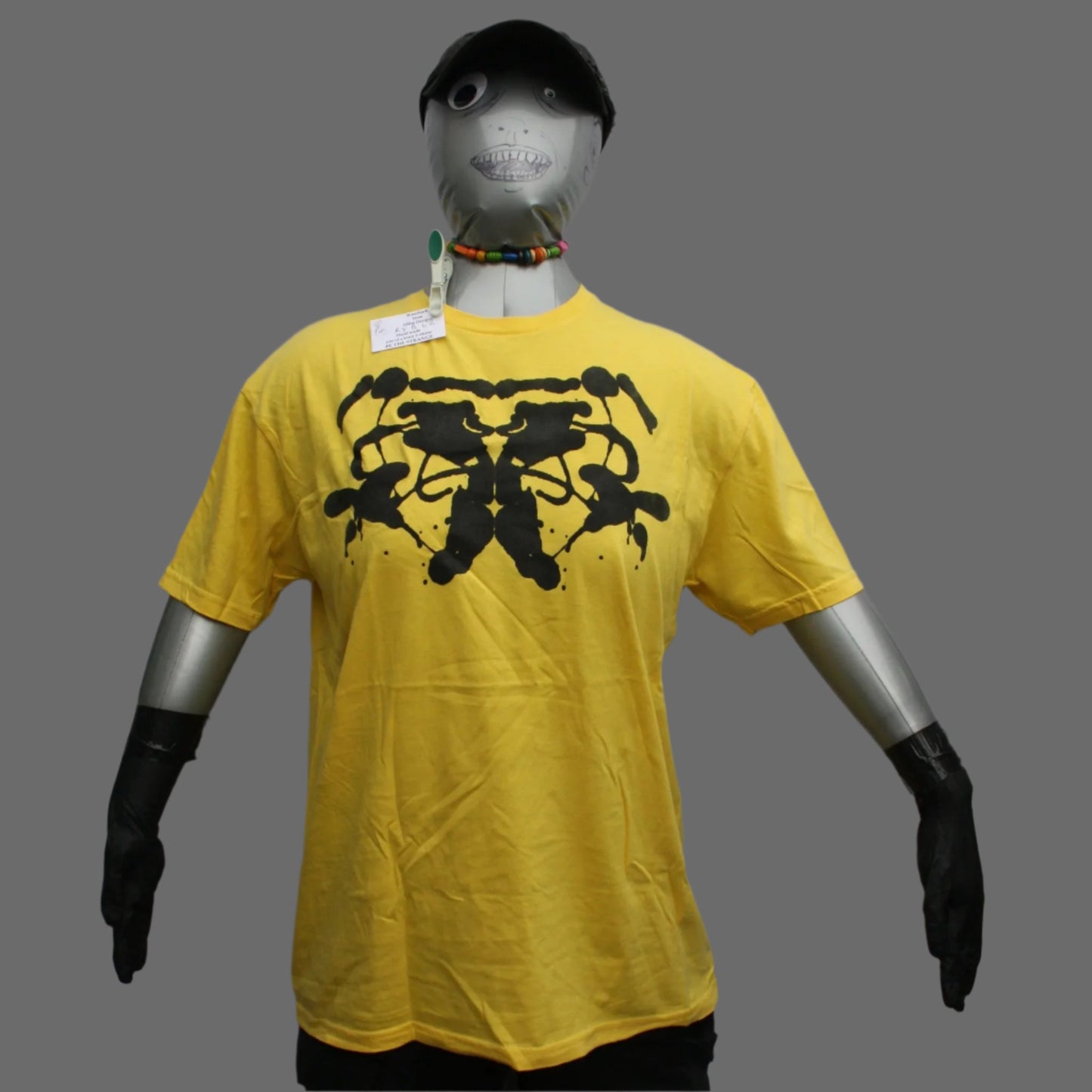 Rorschach, Yellow cotton T-Shirt with Black ink blot - L #2 (RY B L2)