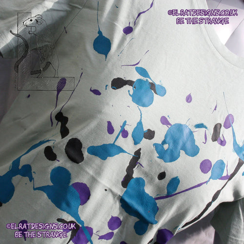Splatter Print Art Shirt - One of a Kind Hand Printed, Aloe Size Medium SP-SS-Al-M1 | ElRat Designs - elratdesigns.co.uk