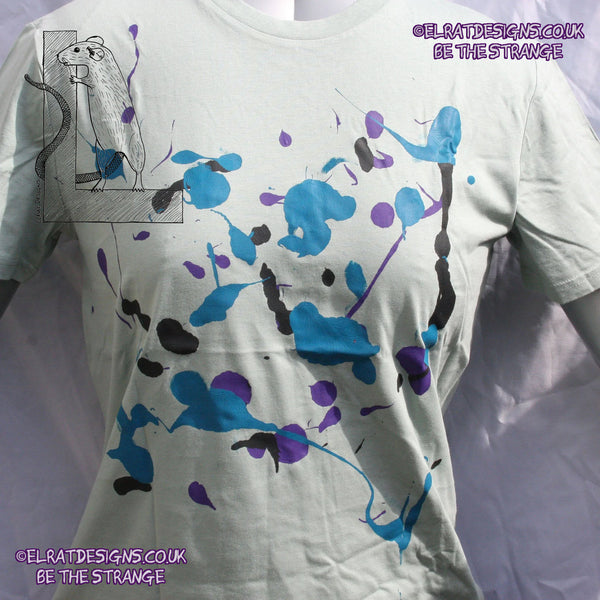 Splatter Print Art Shirt - One of a Kind Hand Printed, Aloe Size Medium SP-SS-Al-M1 | ElRat Designs - elratdesigns.co.uk