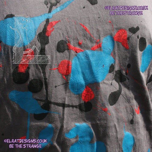 Splatter Print Art Shirt - One of a Kind Hand Printed, Colour Anthracite, Size L, SP-SS-An-L2 | ElRat Designs - elratdesigns.co.uk