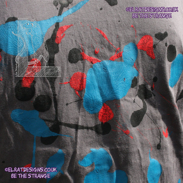 Splatter Print Art Shirt - One of a Kind Hand Printed, Colour Anthracite, Size L, SP-SS-An-L2 | ElRat Designs - elratdesigns.co.uk