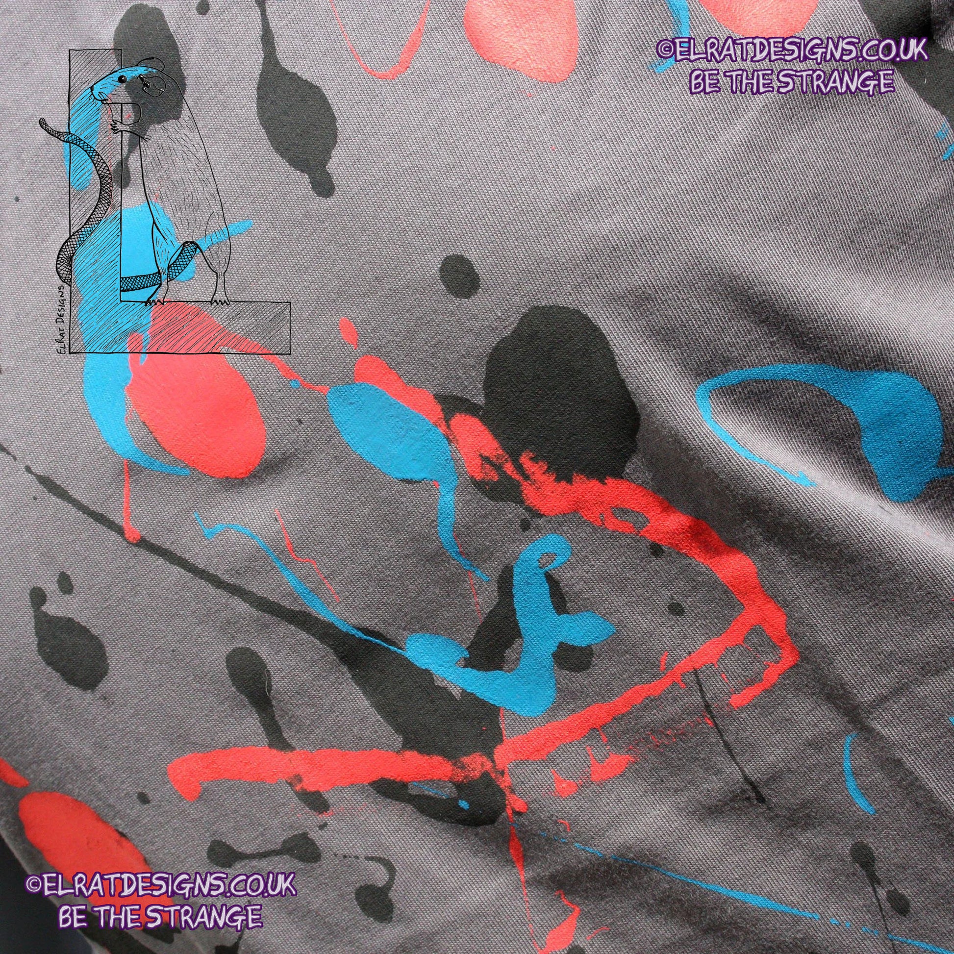 Splatter Print Art Shirt - One of a Kind Hand Printed, Anthracite, Large No1, SP-SS-An-L1  | ElRat Designs - elratdesigns.co.uk