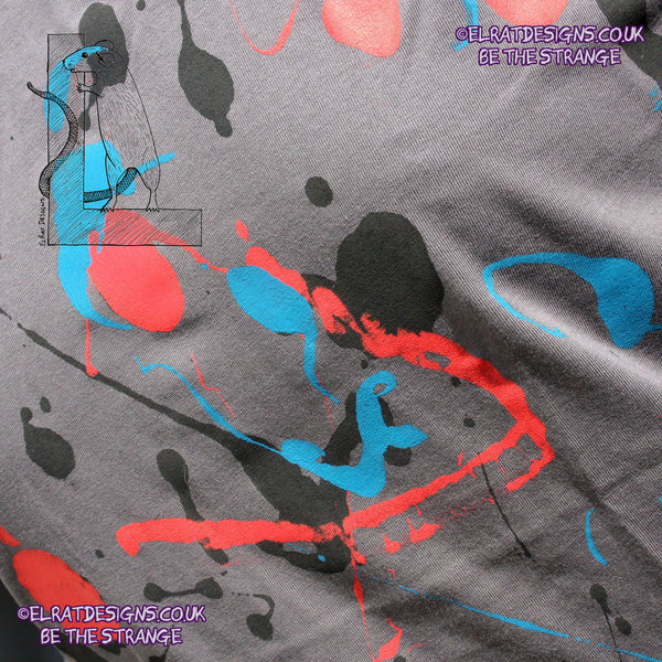 Splatter Print Art Shirt - One of a Kind Hand Printed, Anthracite, Large No1, SP-SS-An-L1  | ElRat Designs - elratdesigns.co.uk