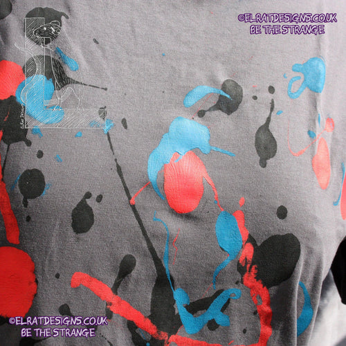 Splatter Print Art Shirt - One of a Kind Hand Printed, Anthracite, Large No1, SP-SS-An-L1  | ElRat Designs - elratdesigns.co.uk