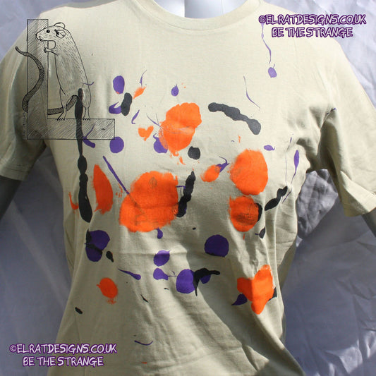 Splatter Print Art Shirt - One of a Kind Hand Printed, Colour Sage, Size M, SP-SS-Sa-M1 | ElRat Designs