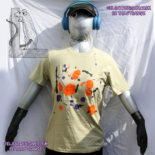 Splatter Print Art Shirt - One of a Kind Hand Printed, Colour Sage, Size M, SP-SS-Sa-M1 | ElRat Designs