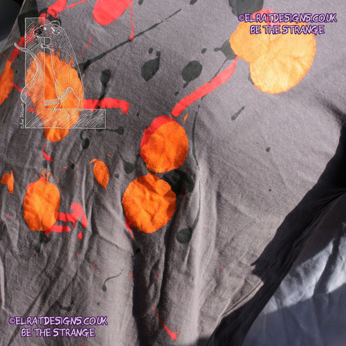 Splatter Print Art Shirt - One of a Kind Hand Printed, Charcoal, Small, SP-SSi-Ch-S1 | ElRat Designs - elratdesigns.co.uk
