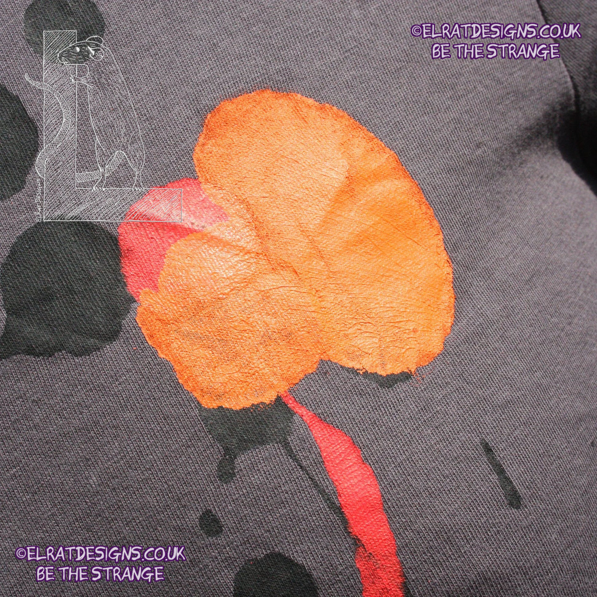 Splatter Print Art Shirt - One of a Kind Hand Printed, Charcoal, Small, SP-SSi-Ch-S1 | ElRat Designs - elratdesigns.co.uk