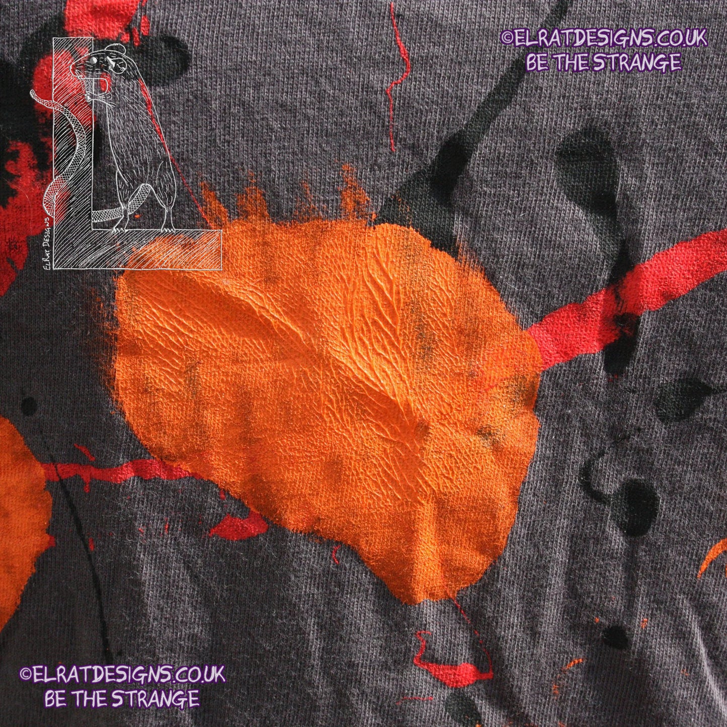Splatter Print Art Shirt - One of a Kind Hand Printed, Charcoal, Small, SP-SSi-Ch-S1 | ElRat Designs - elratdesigns.co.uk