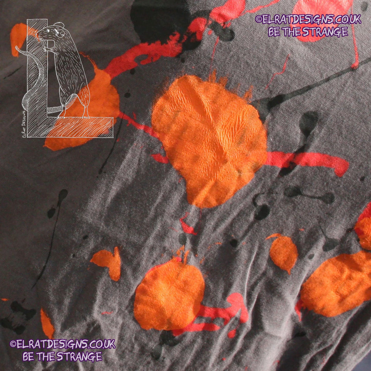 Splatter Print Art Shirt - One of a Kind Hand Printed, Charcoal, Small, SP-SSi-Ch-S1 | ElRat Designs - elratdesigns.co.uk