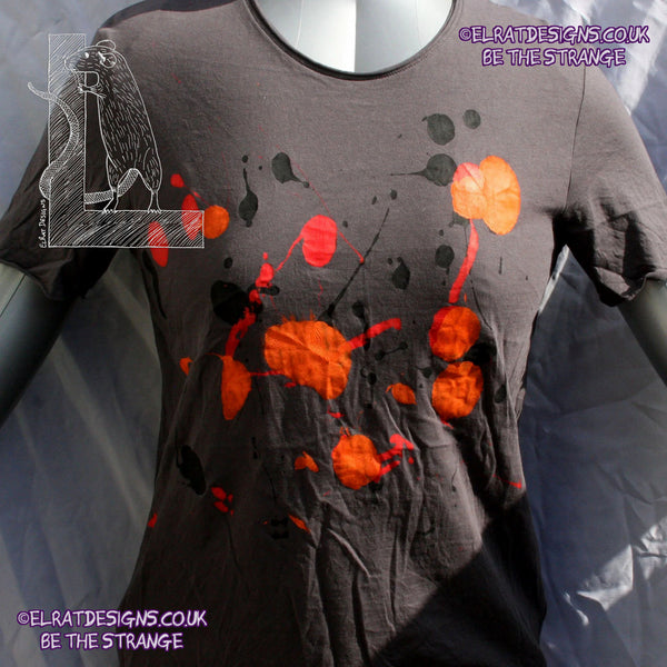 Splatter Print Art Shirt - One of a Kind Hand Printed, Charcoal, Small, SP-SSi-Ch-S1 | ElRat Designs - elratdesigns.co.uk