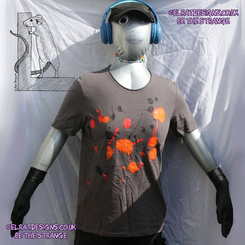 Splatter Print Art Shirt - One of a Kind Hand Printed, Charcoal, Small, SP-SSi-Ch-S1 | ElRat Designs - elratdesigns.co.uk