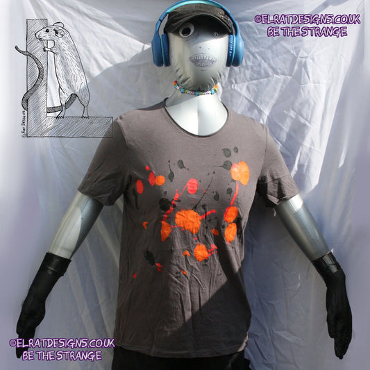 Splatter Print Art Shirt - One of a Kind Hand Printed, Charcoal, Small, SP-SSi-Ch-S1 | ElRat Designs - elratdesigns.co.uk