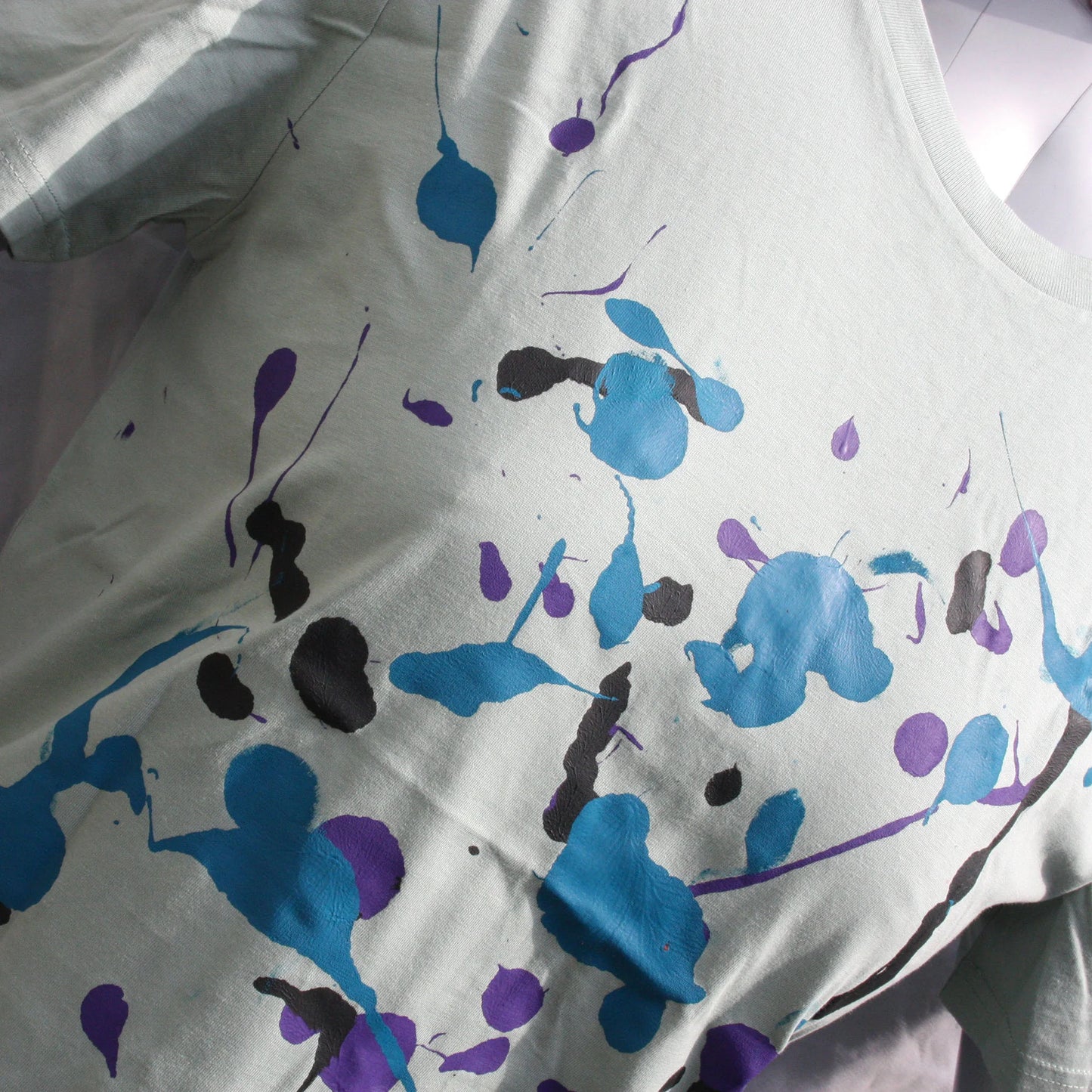 Splatter Print Art Shirt - One of a Kind Hand Printed, Aloe Size Medium SP.SS.Al.M1 | ElRat Designs