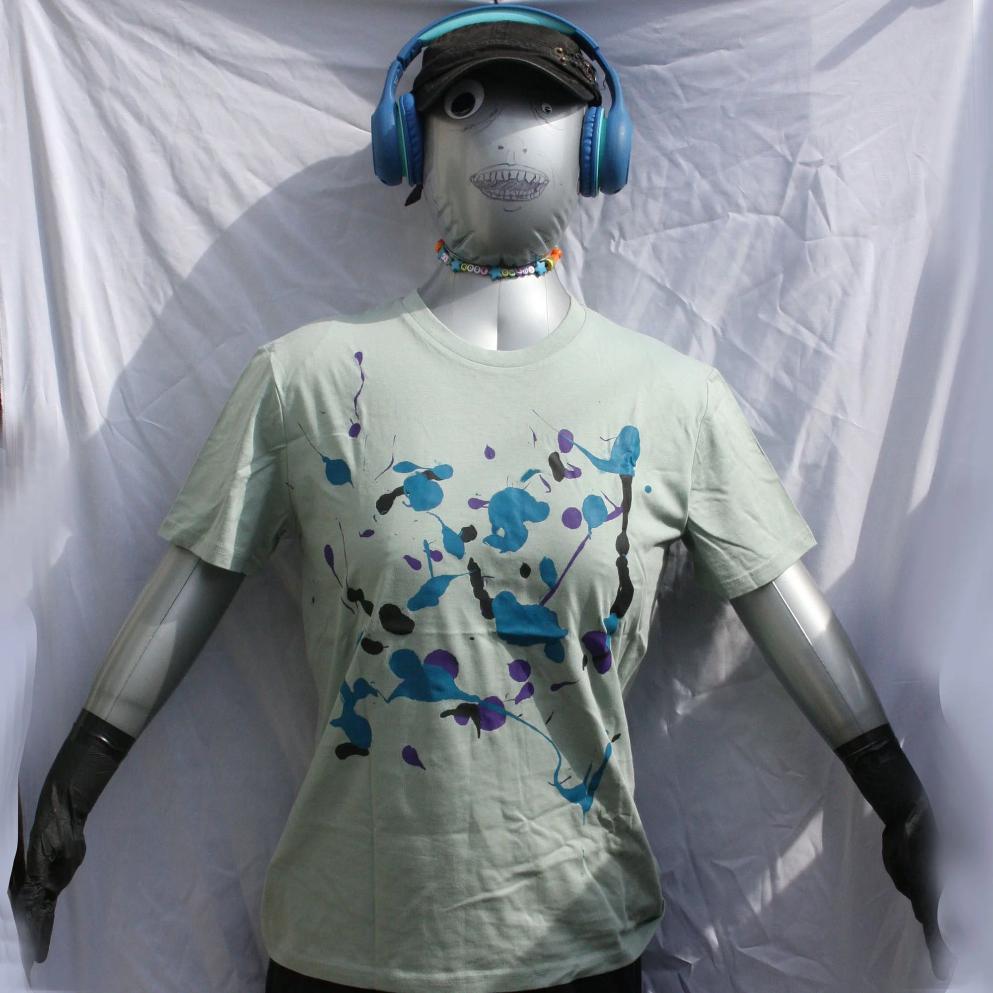 Splatter Print Art Shirt - One of a Kind Hand Printed, Aloe Size Medium SP.SS.Al.M1 | ElRat Designs