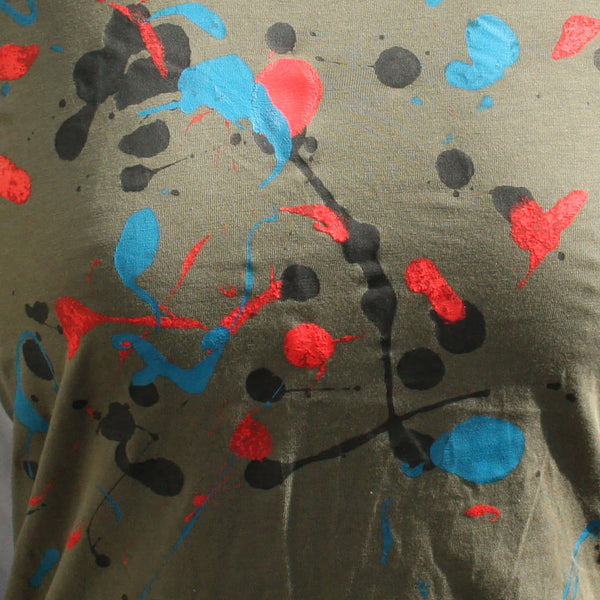 Splatter Print Art Shirt - One of a Kind Hand Printed Khaki Size XS SP.SS.Kh.XS1 | ElRat Designs