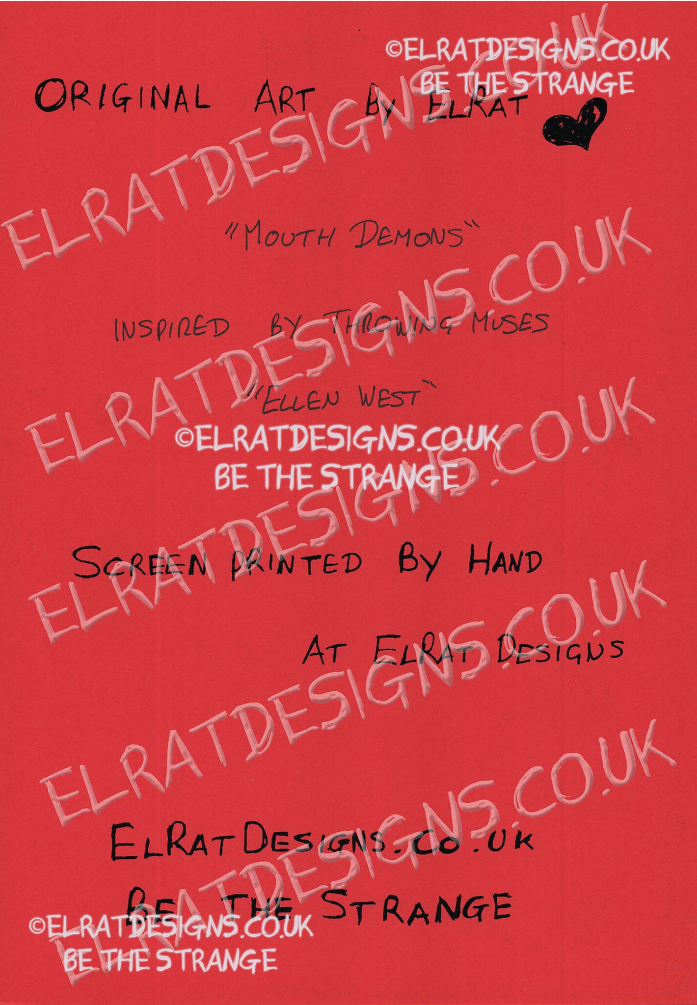 Throwing Muses, Ellen West, Mouth Demons Art Print, hand drawn by ElRat, hand printed by ElRat Designs - hero - elratdesigns.co.uk