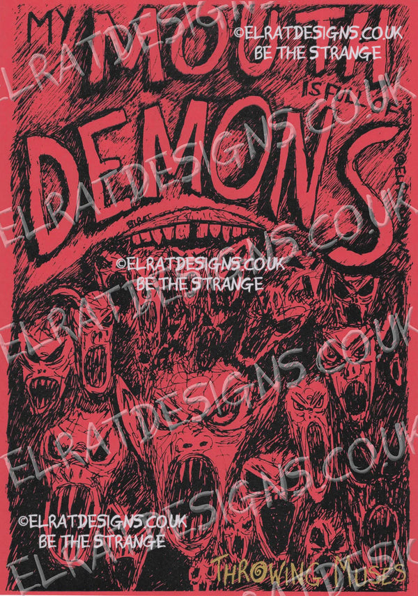 Throwing Muses, Ellen West, Mouth Demons Art Print, hand drawn by ElRat, hand printed by ElRat Designs - hero - elratdesigns.co.uk