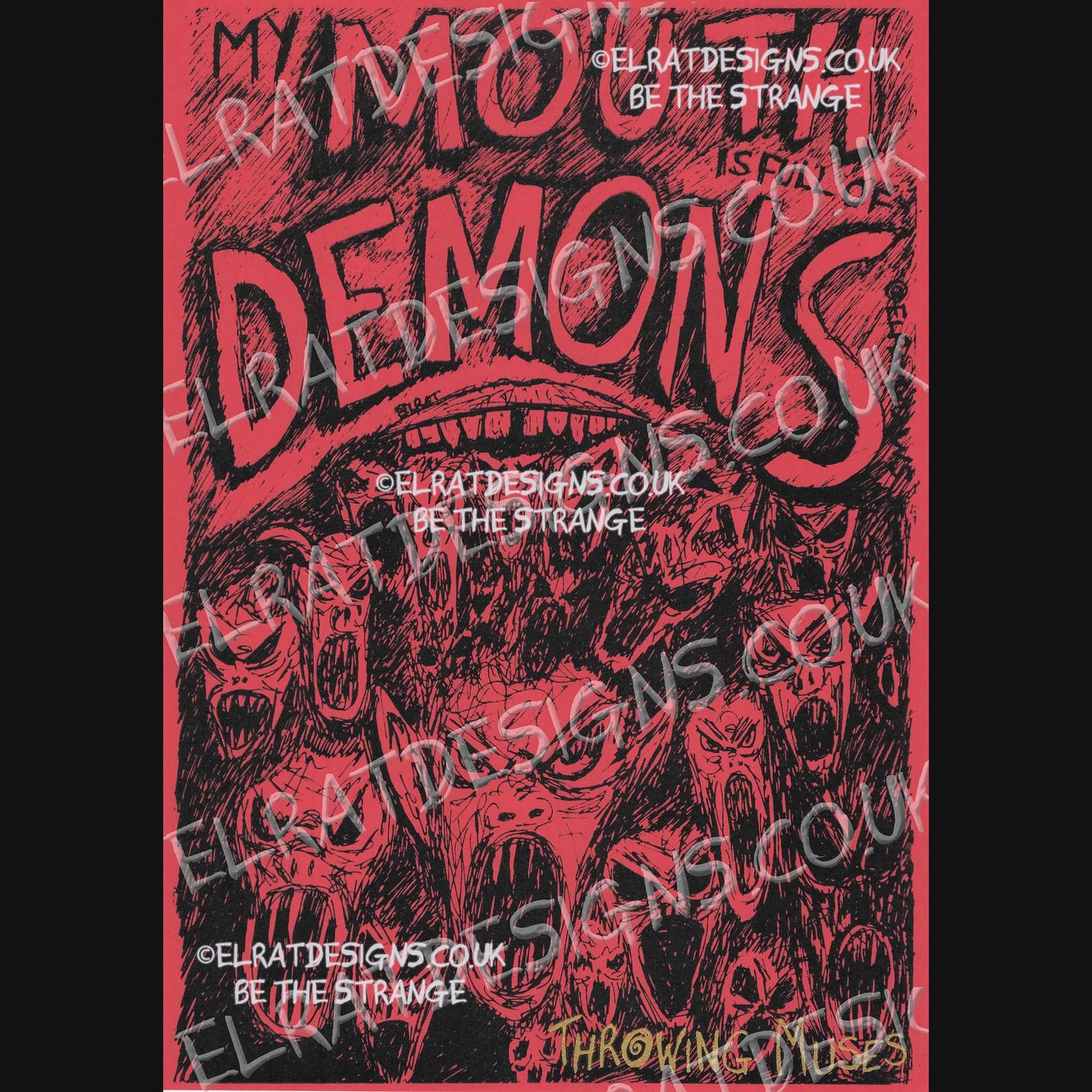 Throwing Muses, Ellen West, Mouth Demons Art Print, hand drawn by ElRat, hand printed by ElRat Designs - gallery-skip - elratdesigns.co.uk