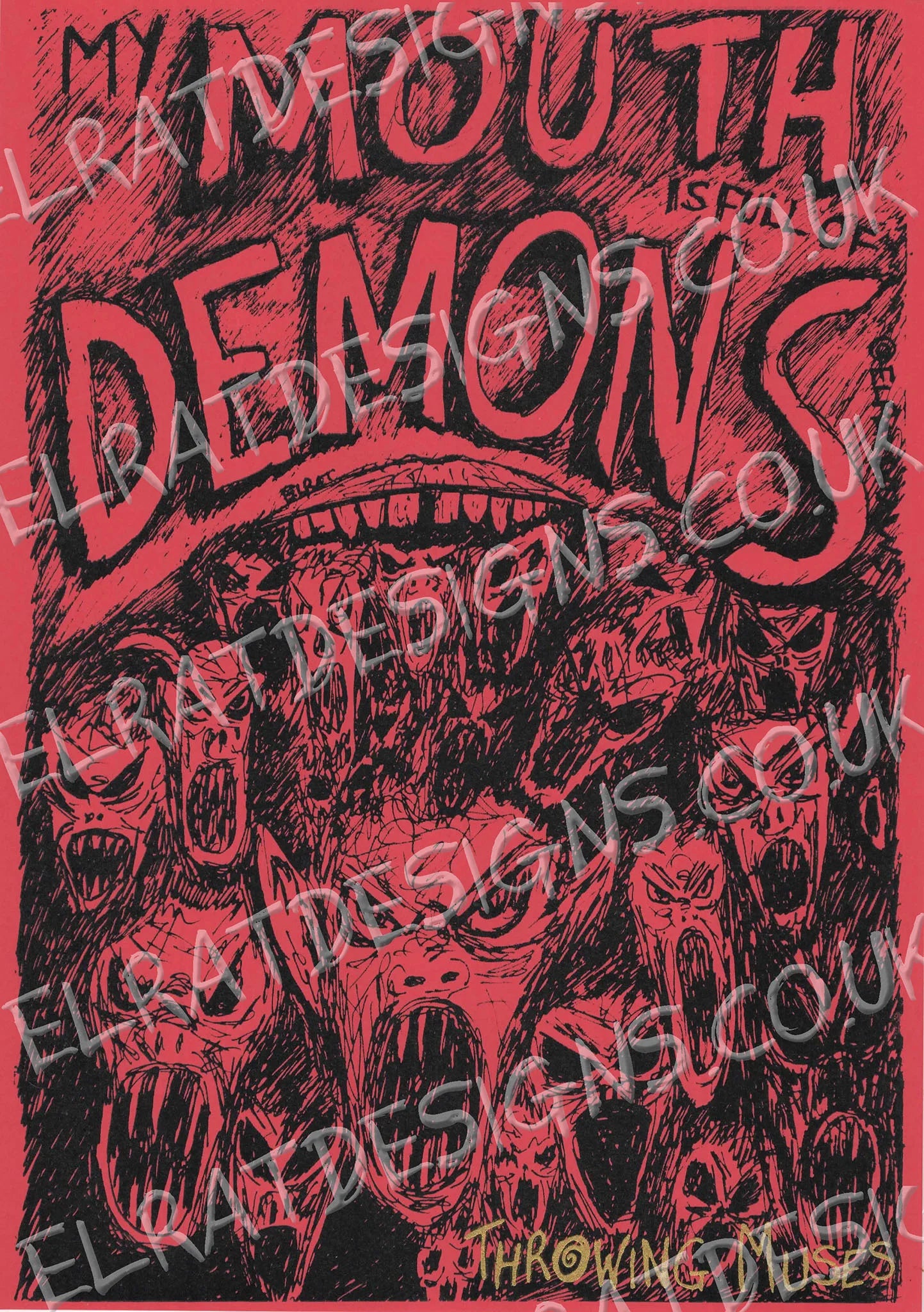 "Mouth Demons" by ElRat, Inspired by Throwing Muses "Ellen West" Original Art screen print