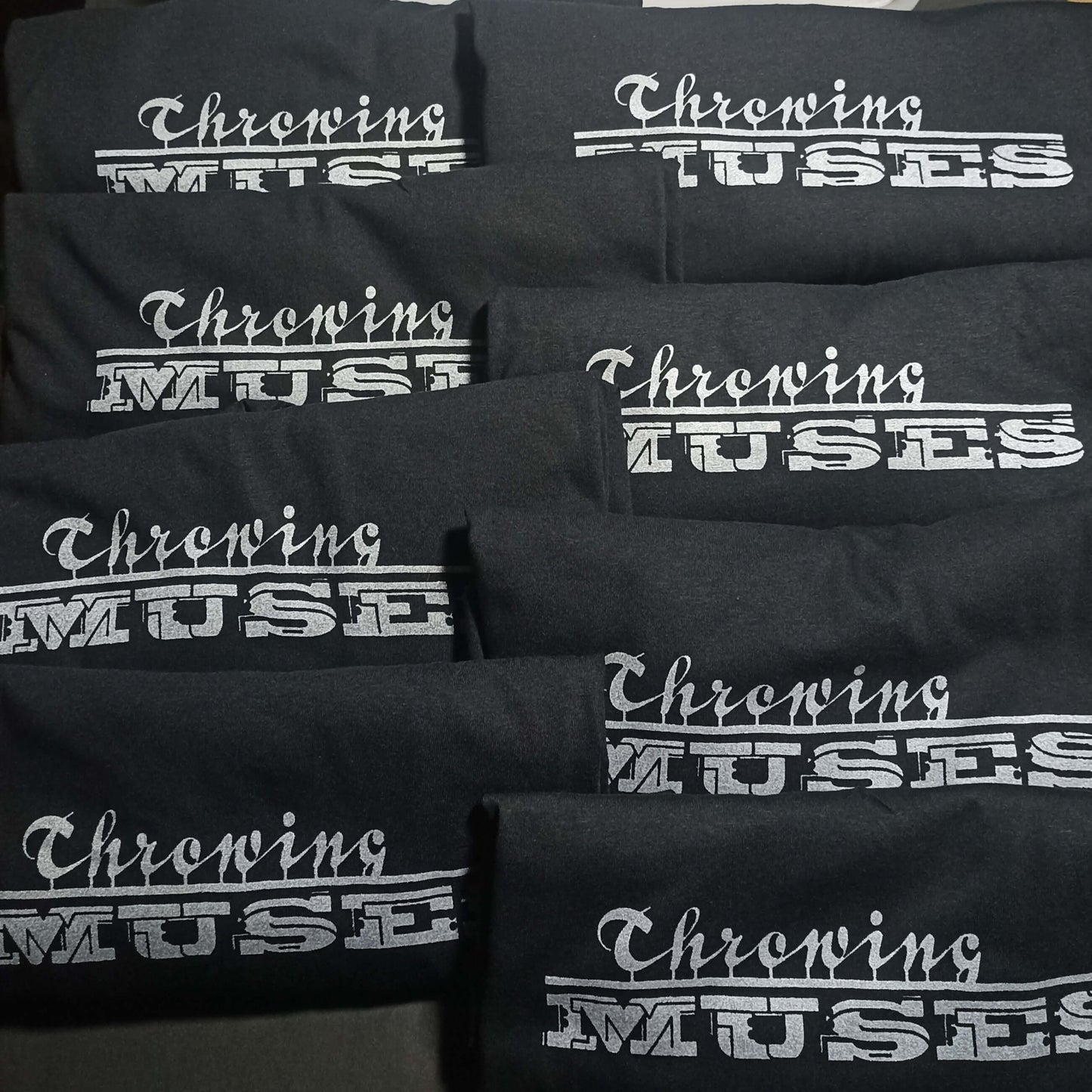 Throwing Muses "University" logo - Screen printed T-Shirt, black with pearl