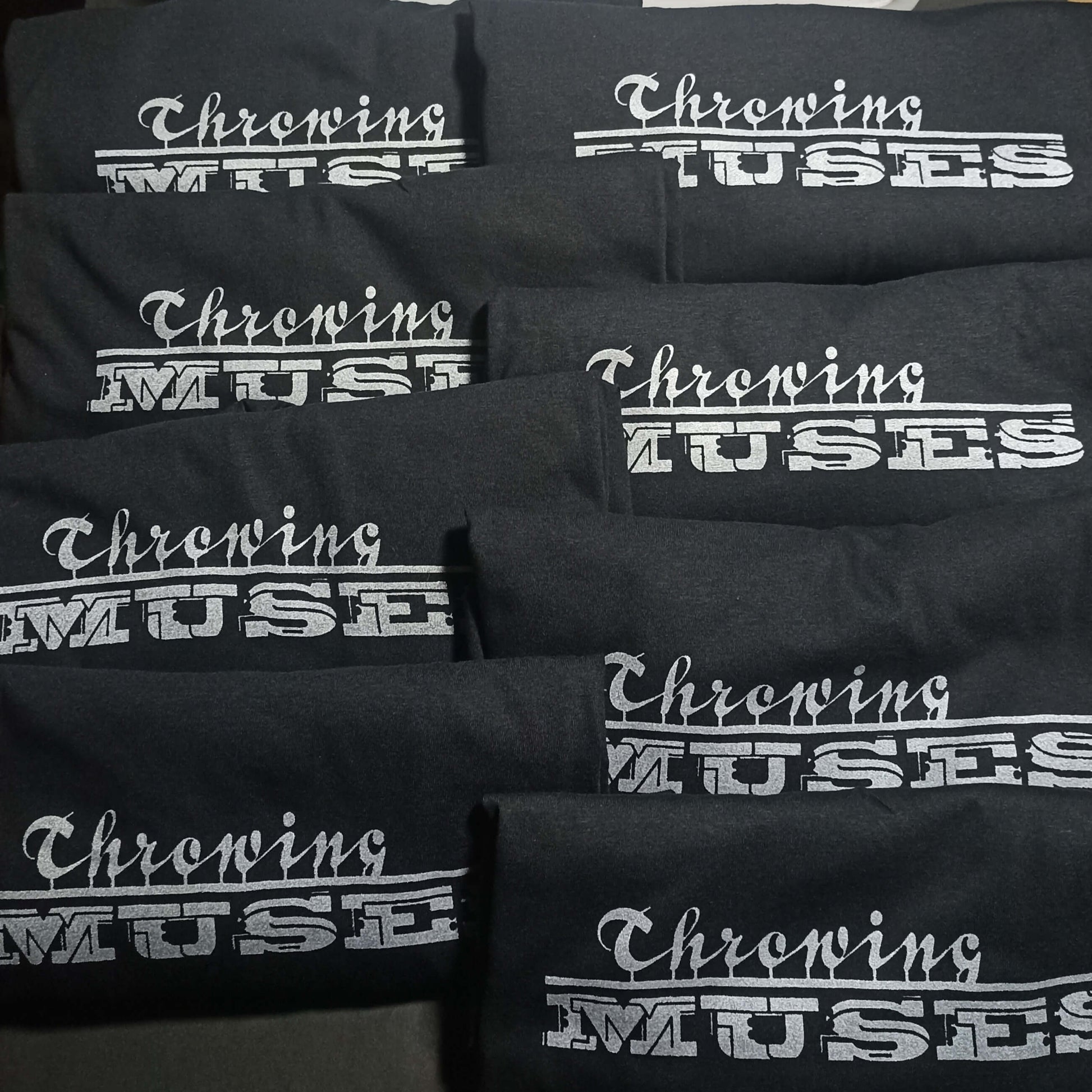 Throwing Muses "University" logo - Screen printed T-Shirt, black with pearl