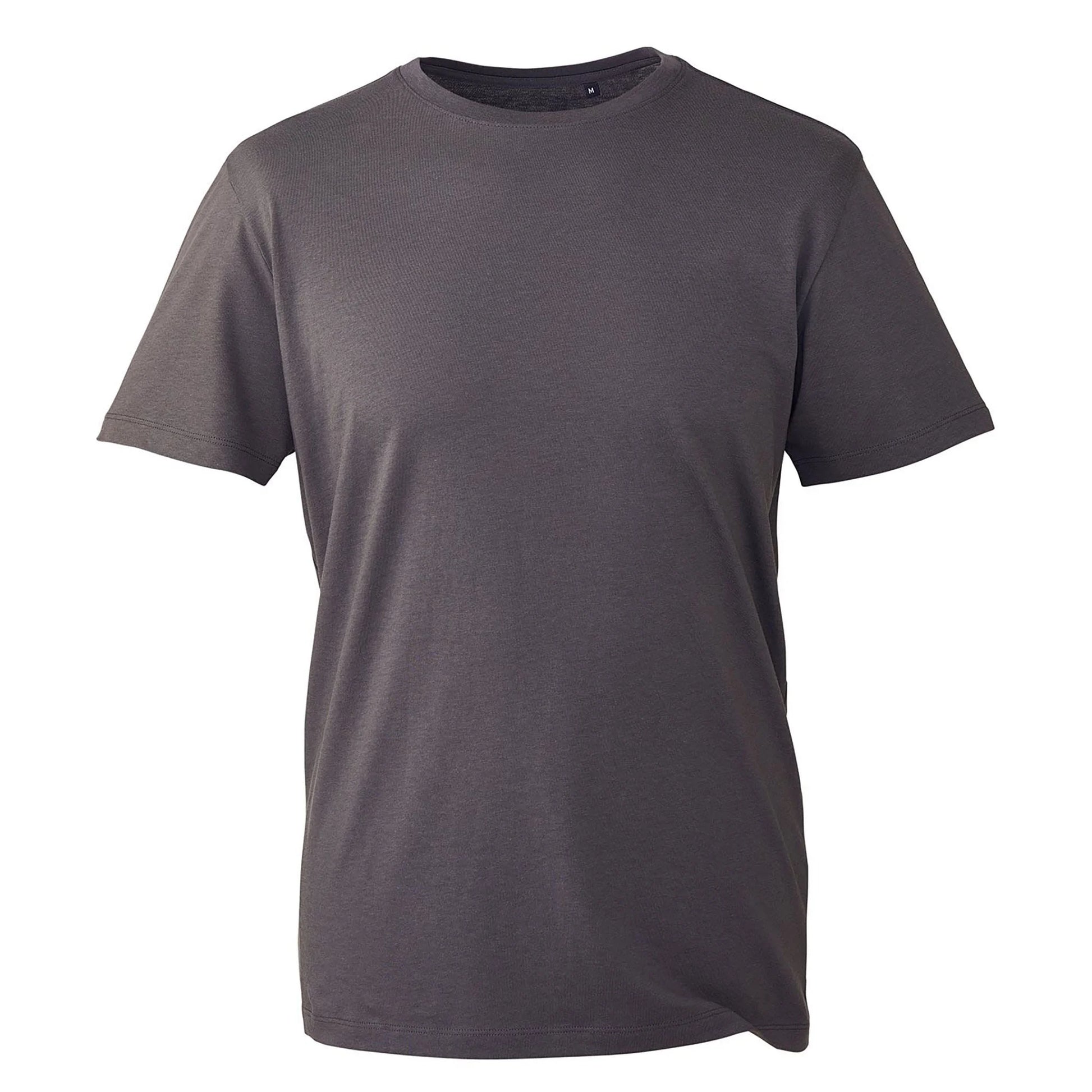Blank Anthem 100% organic cotton T-shirt, 100% cotton fabric, showcasing a classic, comfortable fit for custom prints or personal designs. (AM10_charcoal_ft)