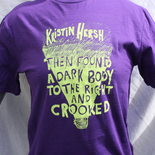 Kristin Hersh Crooked T-shirt, front purple fluorescent yellow, by ElRat Designs