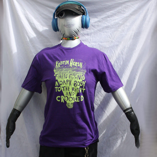 Kristin Hersh Crooked T-shirt, front purple fluorescent yellow, by ElRat Designs