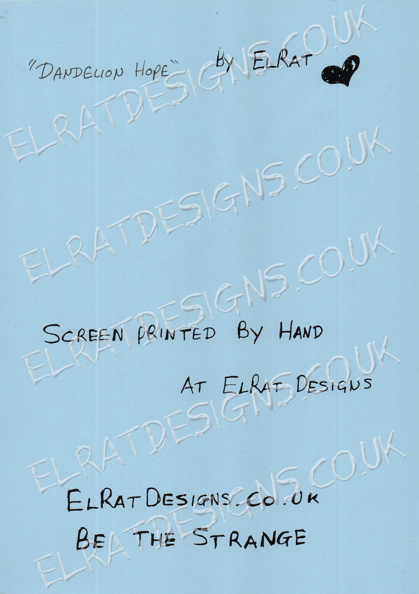 "Kristin Hersh Dandelion Hope" KH Logo - Original Art Screen Print - Pale Blue