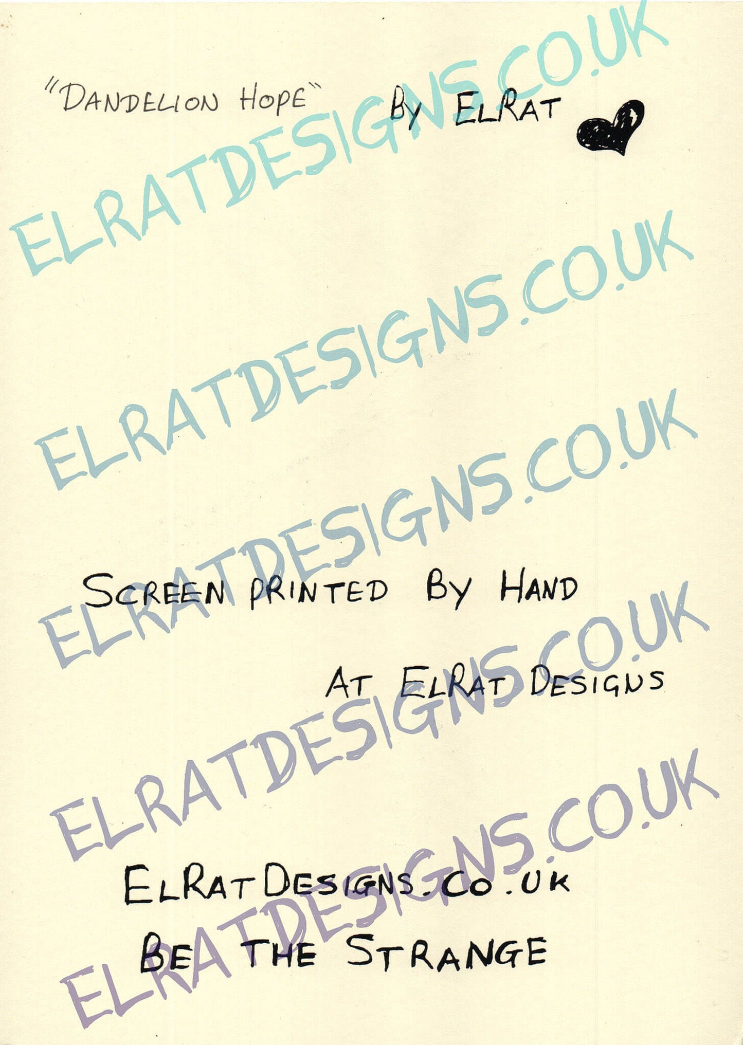 "Kristin Hersh Dandelion Hope" KH Logo - Original Art Screen Print - Ivory Hammered