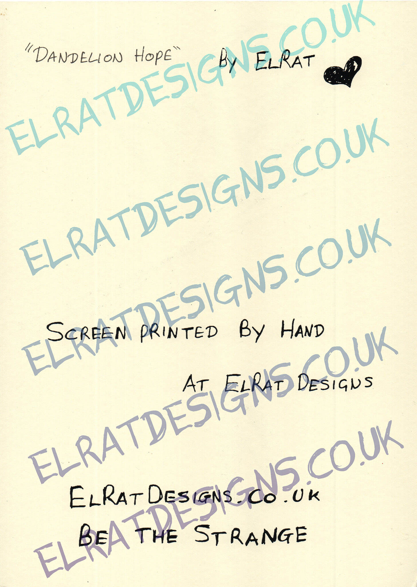 "Kristin Hersh Dandelion Hope" KH Logo - Original Art Screen Print - Ivory Hammered