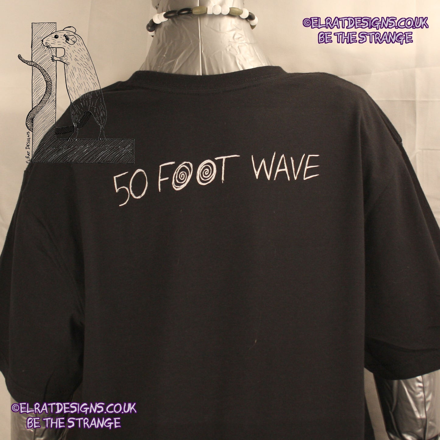 50 Foot Wave "Bath White" scrawled lyric T-Shirt from ElRat Designs, "and on the sand was rotten apples, and what you caught was only shadows" scrawled 50 foot wave back print - hero - elratdesigns.co.uk