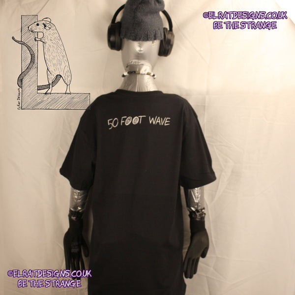 50 Foot Wave "Bath White" scrawled lyric T-Shirt from ElRat Designs, "and on the sand was rotten apples, and what you caught was only shadows" scrawled 50 foot wave back print - hero - elratdesigns.co.uk