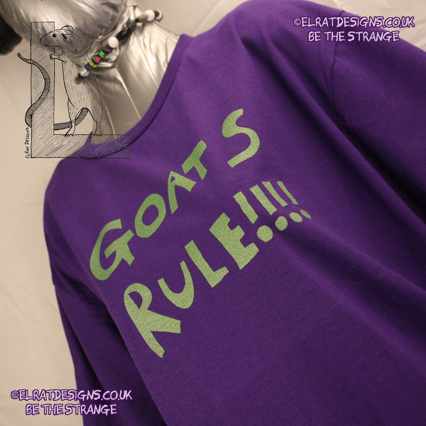 K'Rat-Horse Original "Goats Rule" Front print close, angle, only from ElRat Designs - hero - elratdesigns.co.uk