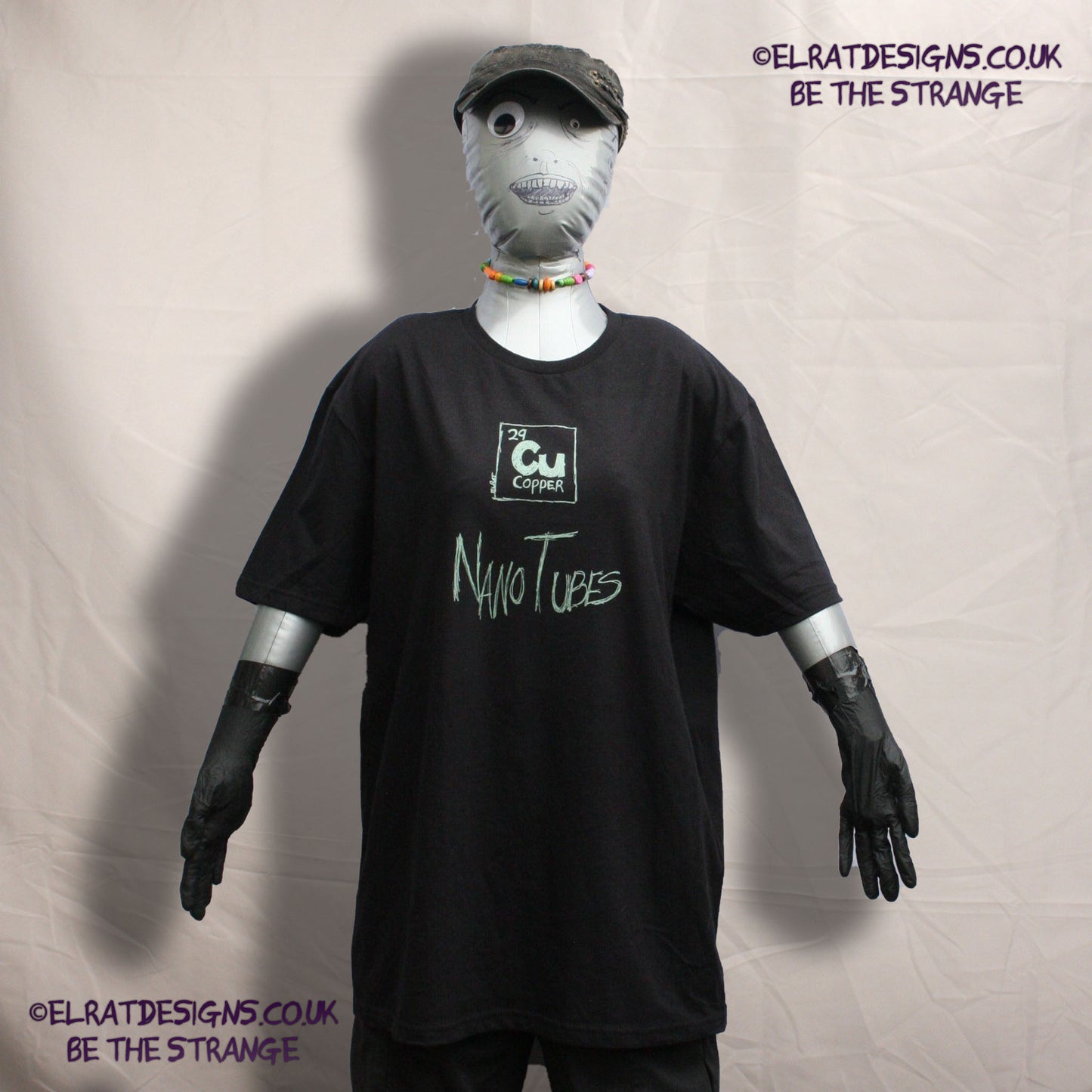 ElRat Copper Nanotubes CuNTs scientific humour screen printed t-shirt, featuring pearlescent Apple Mint Green ink. only from elratdesigns.co.uk