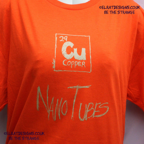 ElRat Copper Nanotubes CuNTs scientific humour screen printed t-shirt, featuring pearlescent Apple Mint Green ink. only from elratdesigns.co.uk
