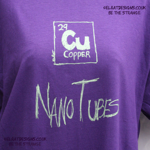 ElRat Copper Nanotubes CuNTs scientific humour screen printed t-shirt, featuring pearlescent Apple Mint Green ink. only from elratdesigns.co.uk