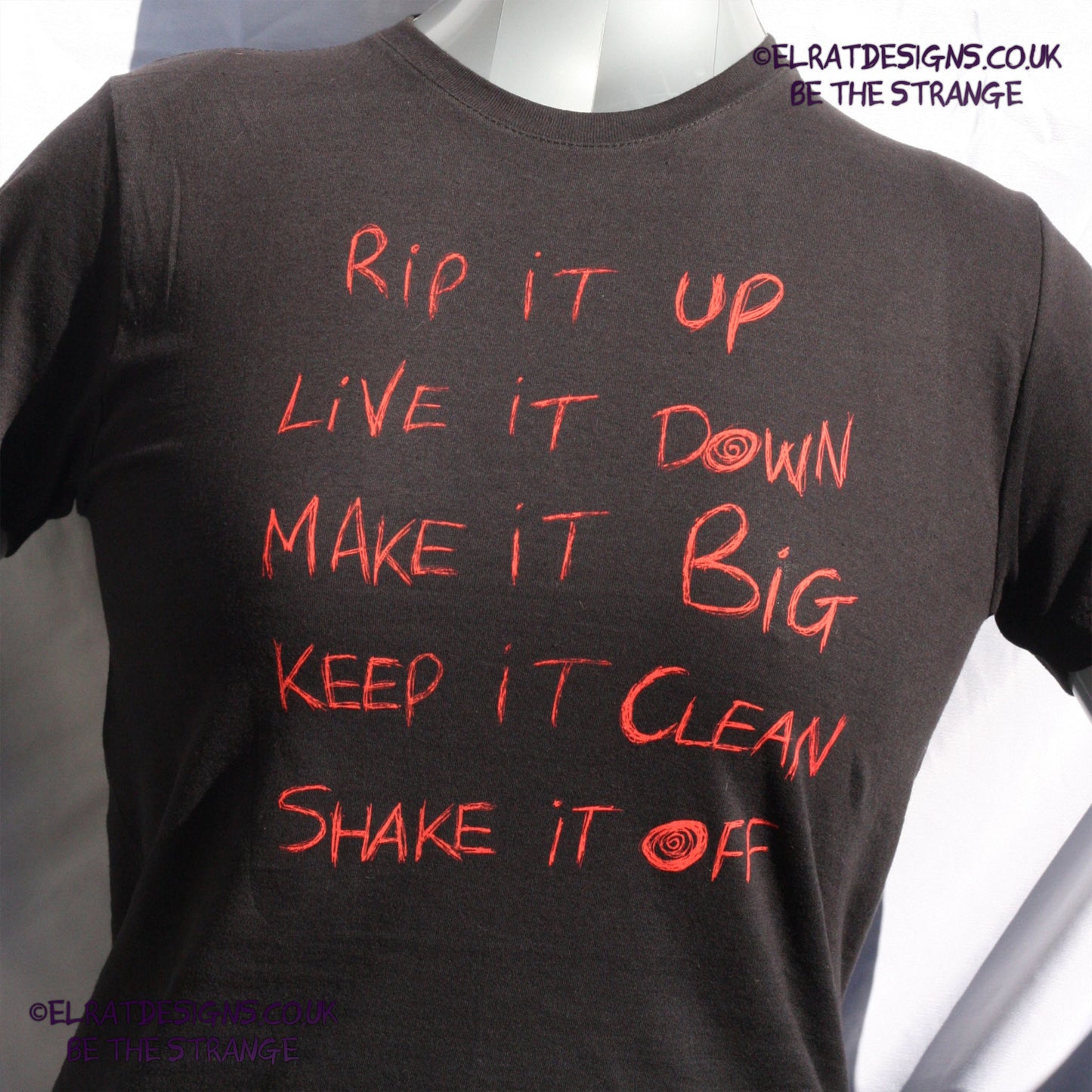 ElRat/Hersh - Throwing Muses Hook in her Head, hand printed T-Shirt. Black with scarlet ink - ElRat Designs - elratdesigns.co.uk