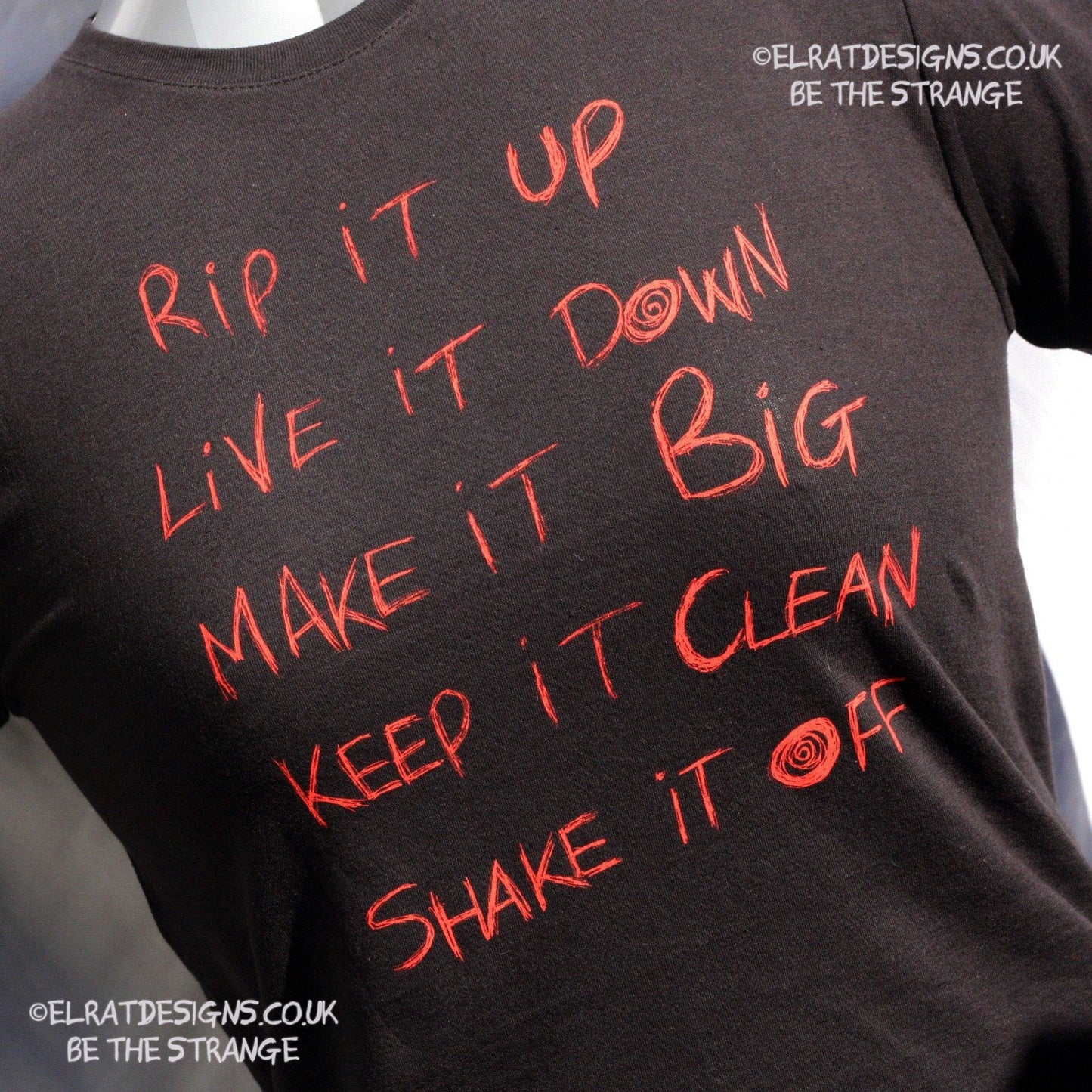 ElRat/Hersh - Throwing Muses Hook in her Head, hand printed T-Shirt. Black with scarlet ink - ElRat Designs - elratdesigns.co.uk