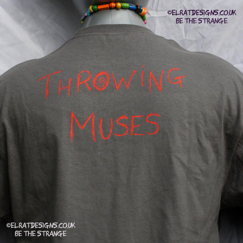 ElRat/Hersh - Throwing Muses Hook in her Head, hand printed T-Shirt. Charcoal with scarlet ink - ElRat Designs - elratdesigns.co.uk