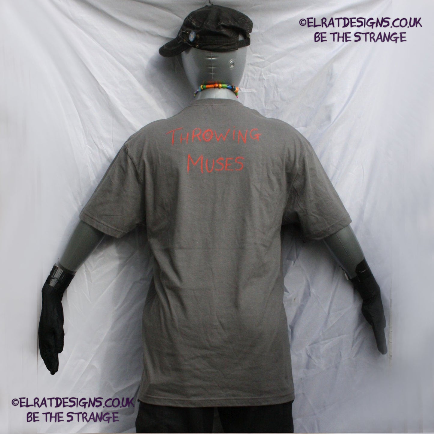 ElRat/Hersh - Throwing Muses Hook in her Head, hand printed T-Shirt. Charcoal with scarlet ink - ElRat Designs - elratdesigns.co.uk