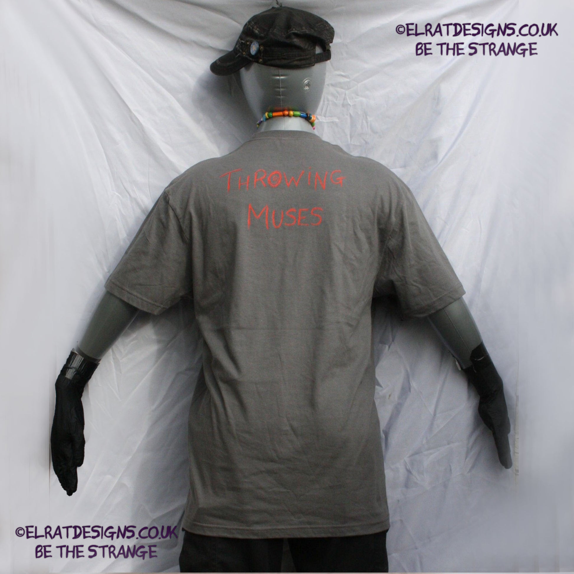 ElRat/Hersh - Throwing Muses Hook in her Head, hand printed T-Shirt. Charcoal with scarlet ink - ElRat Designs - elratdesigns.co.uk