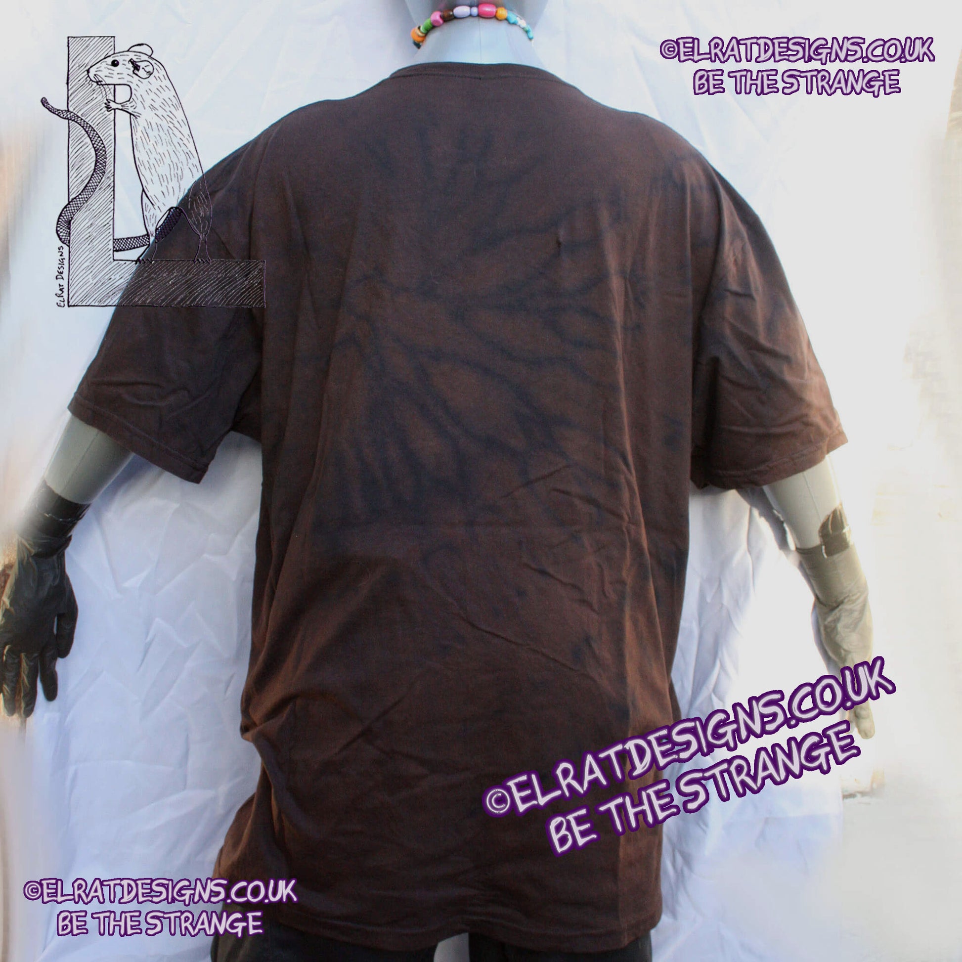 Misprint, Throwing Muses ElRat Scruffy Font T-Shirt - ONE OFF Black reverse Tie-Dye RTD cotton T-Shirt- 2XLarge #1 - ElRat Designs - elratdesigns.co.uk