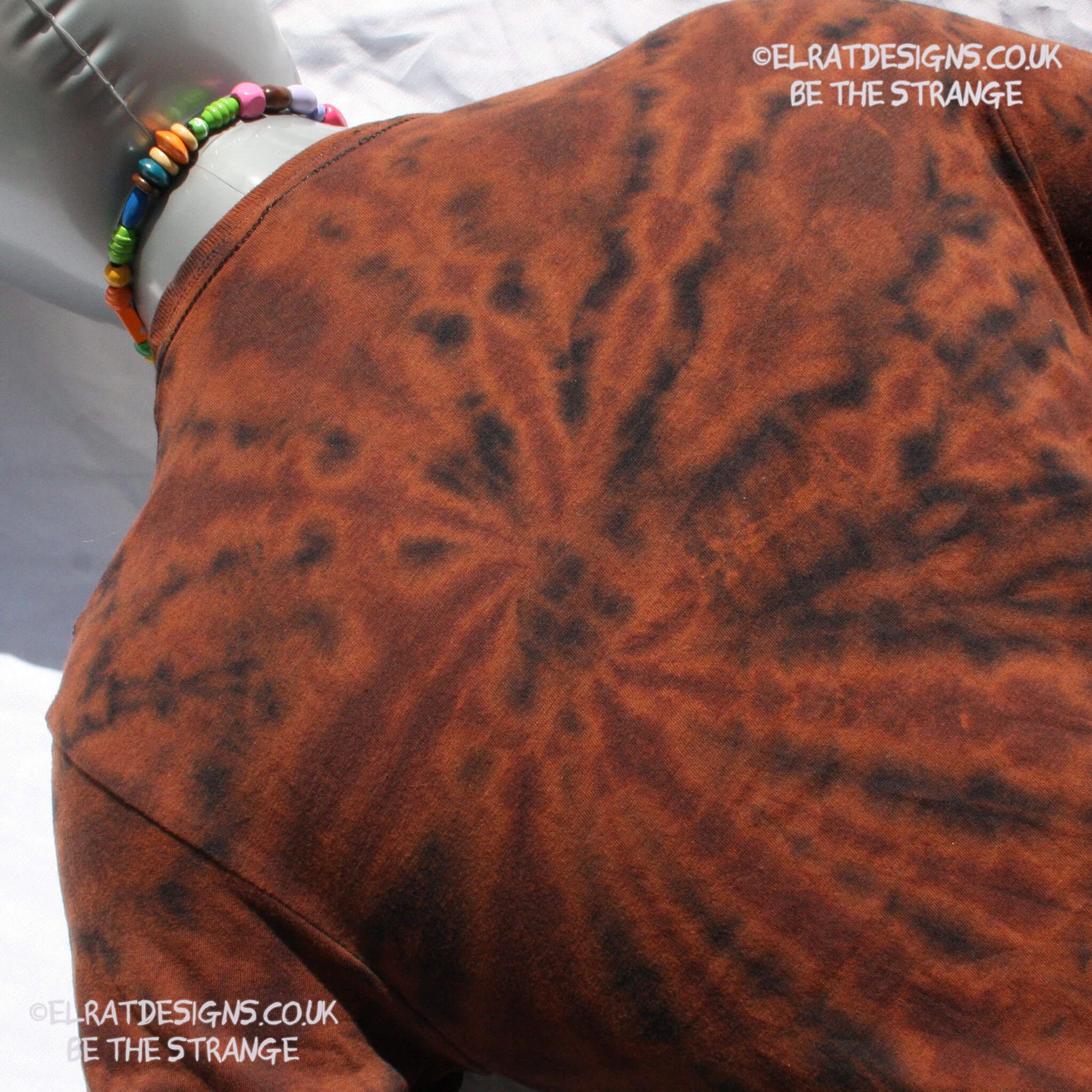 ElRat 50 foot wave 'Staring into the Sun' T-Shirt - misprint Small ONE OFF Reverse Tie-Dye (#2) front. ElRat Designs - elratdesigns.co.uk