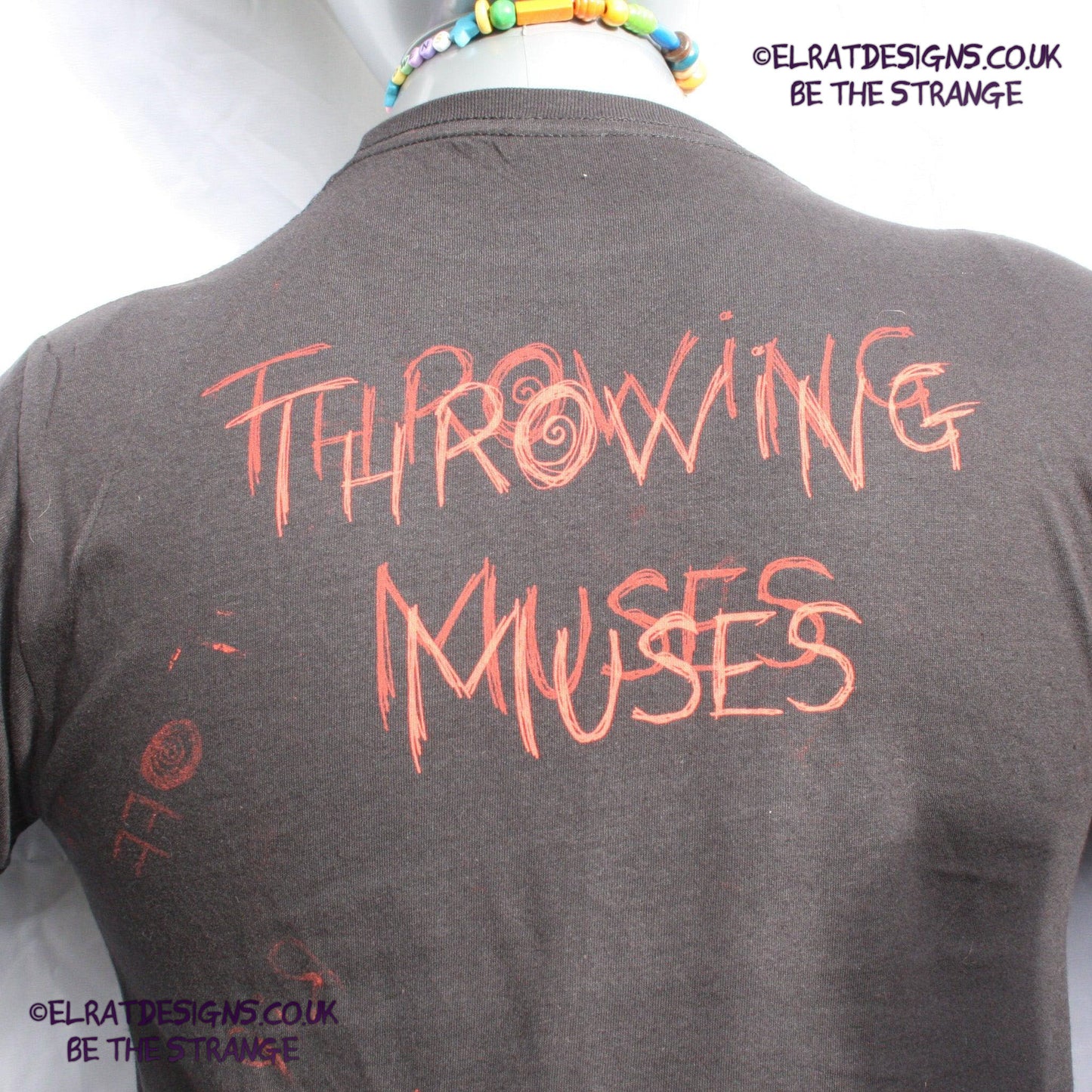 Hook in her Head, Messy Print, hand printed one-of-a-kind T-Shirt. Black with scarlet ink - ElRat Designs - elratdesigns.co.uk